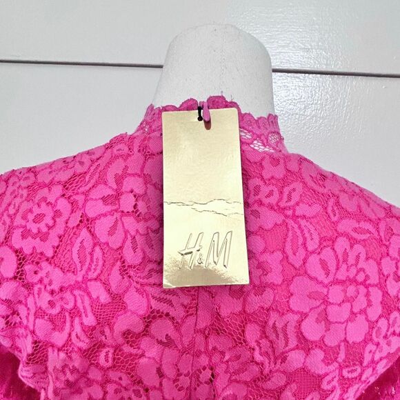 H&M Women's Pink Lace Mock Neck Mini Bodycon Dress - Picture 5 of 6